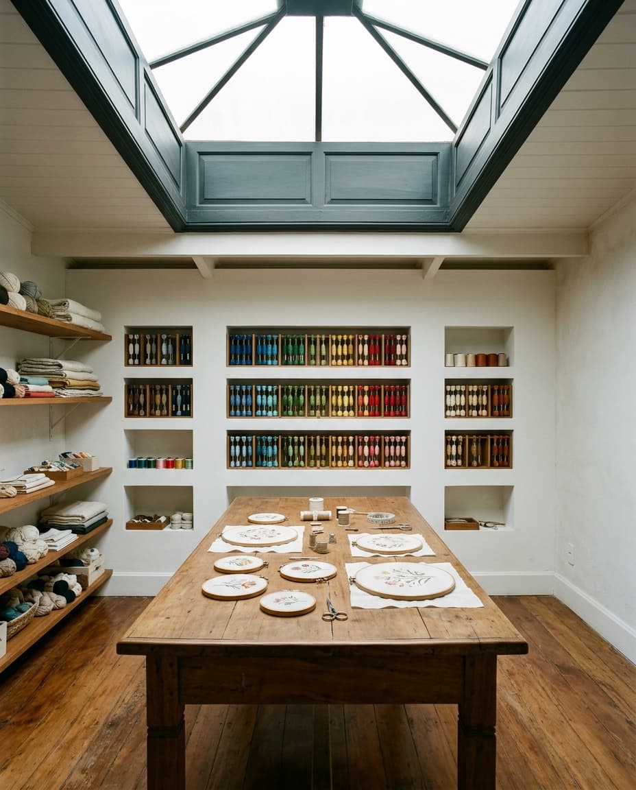 Atelier Bordados — Atelier de bordado em sobrado restaurado, luz zenital.