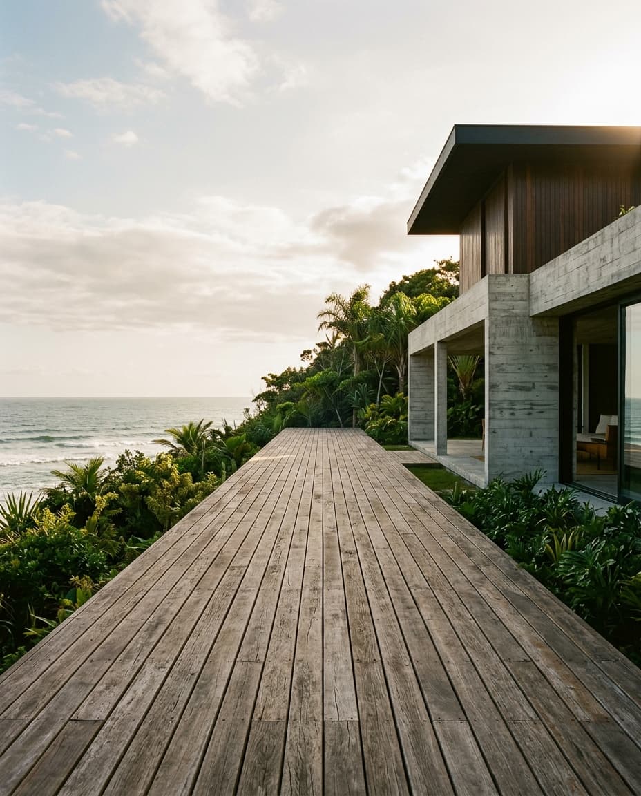 Casa Litoral — Casa de praia sem cercamento, varanda como protagonista.